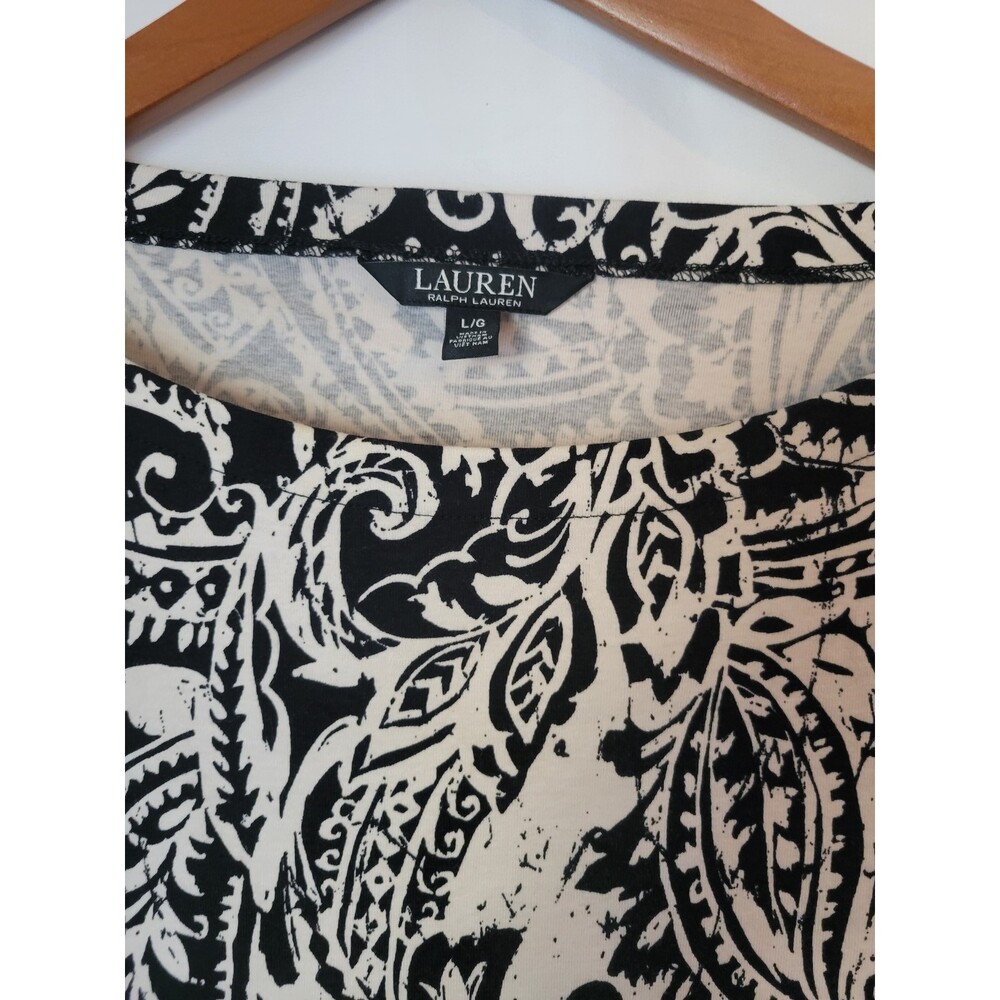 Lauren Ralph Lauren Women's Black White Paisley Knit Top Blouse Size Large L - Picture 2 of 3